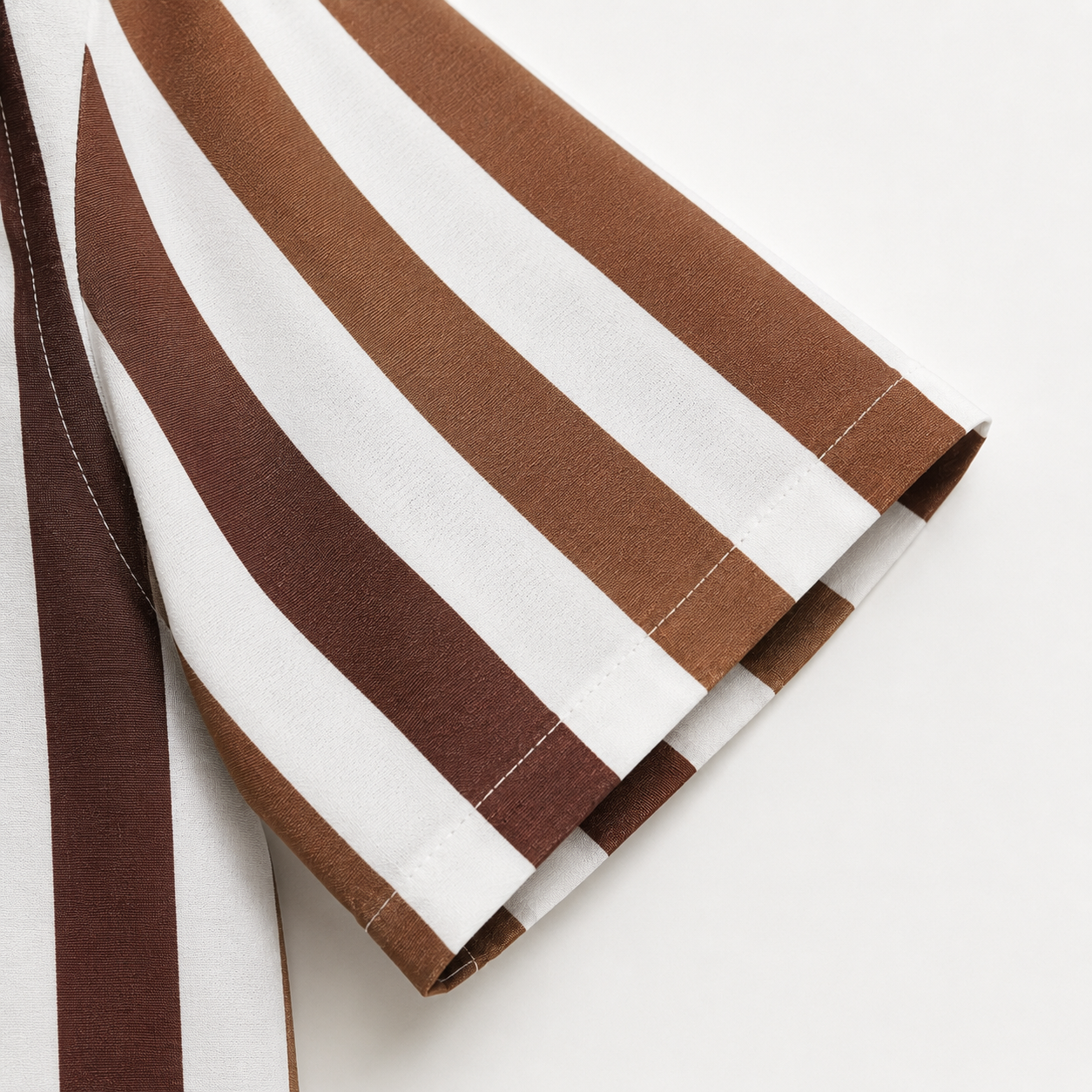Men’s White & Brown Vertical Stripe Short Sleeve-Cognac Caramel