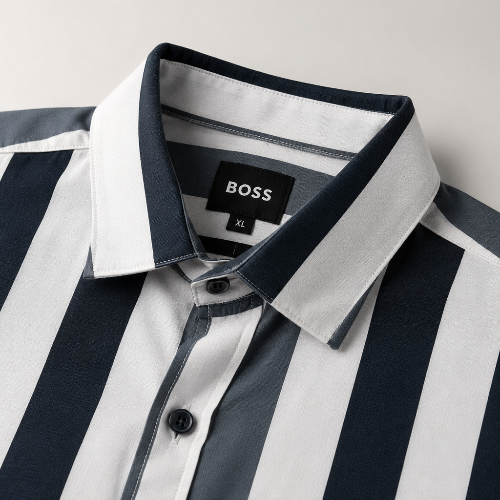 Men's White & Silver Striped Short Sleeve-Monochromic Forest