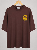 Brown Oversized Drop Shoulder Graphic Tee for Men