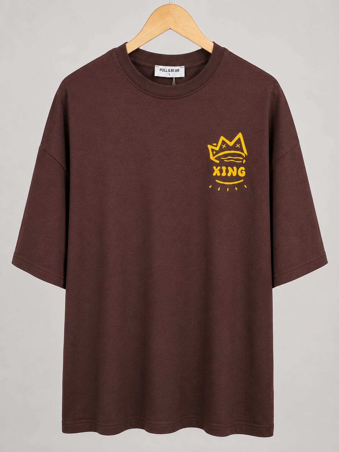 Brown Oversized Drop Shoulder Graphic Tee for Men