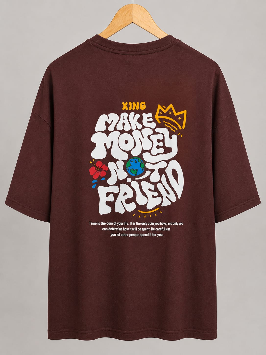 Brown Oversized Drop Shoulder Graphic Tee for Men