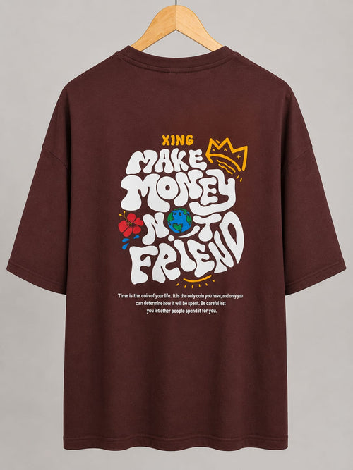 Brown Oversized Drop Shoulder Graphic Tee for Men
