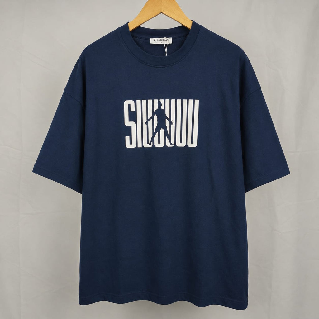 Oversized Ronaldo SIUU Drop Shoulder Tee – Navy Blue