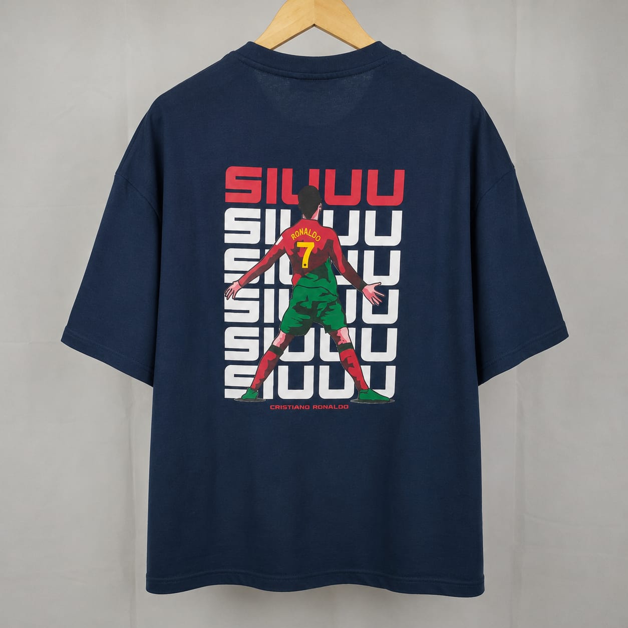Oversized Ronaldo SIUU Drop Shoulder Tee – Navy Blue