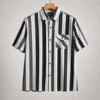 Men's White & Silver Striped Short Sleeve-Monochromic Forest