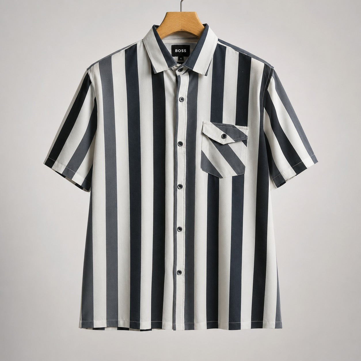 Men's White & Silver Striped Short Sleeve-Monochromic Forest