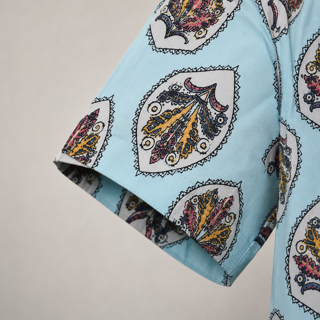 Premium Tee Ivory Sky Blue Botanical