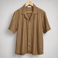 Men’s Tan Textured Stripe Short Sleeve Button-Up Shirt