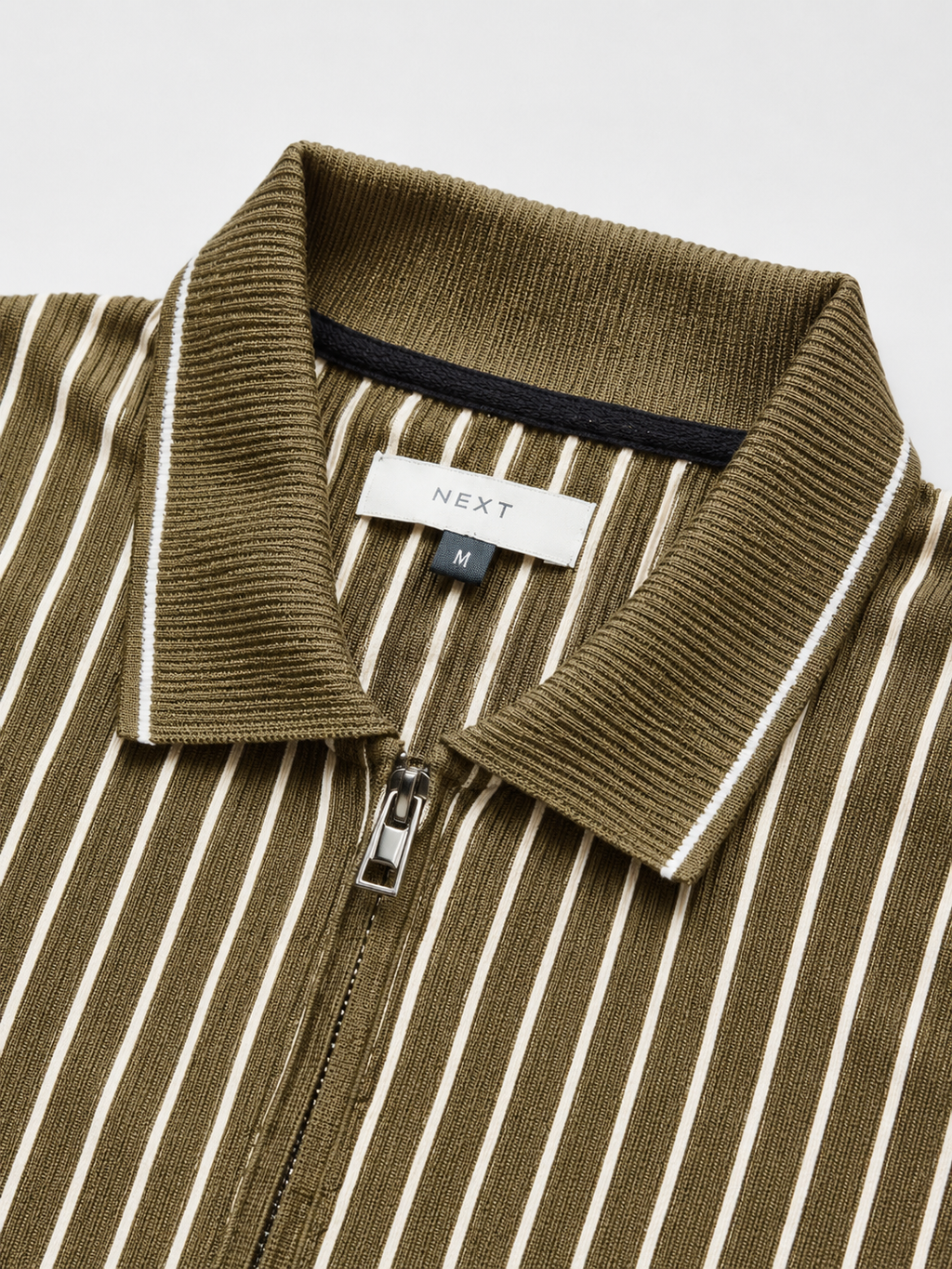 Men’s Vertical Stripe Zip Polo T-Shirt – Olive Brown
