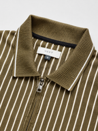 Men’s Vertical Stripe Zip Polo T-Shirt – Olive Brown