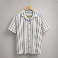 Men’s Beige & Blue Striped Resort Collar Shirt