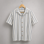 Men’s Beige & Blue Striped Resort Collar Shirt
