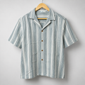 Men’s Blue Striped Short Sleeve Button-Up Shirt