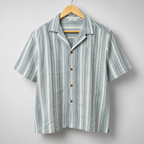 Men’s Blue Striped Short Sleeve Button-Up Shirt