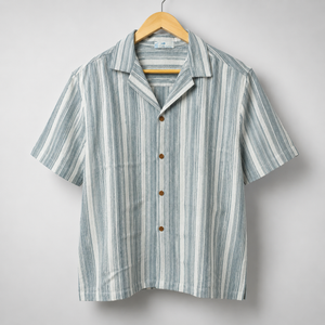 Men’s Blue Striped Short Sleeve Button-Up Shirt