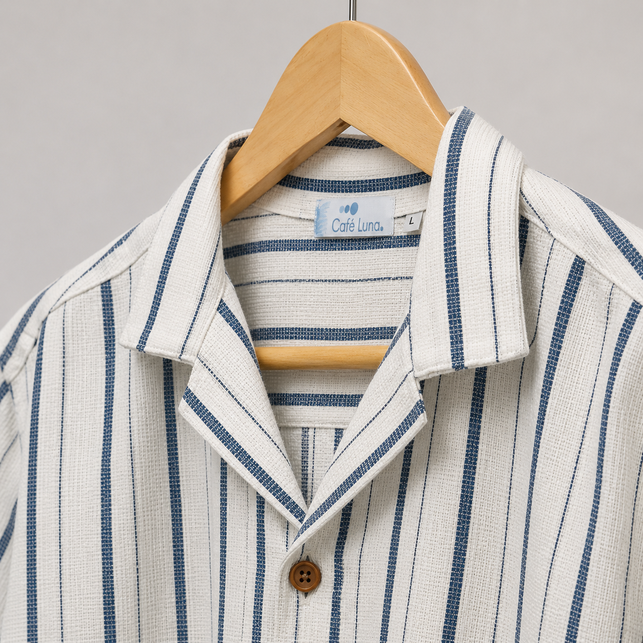 Men’s Beige & Blue Striped Resort Collar Shirt