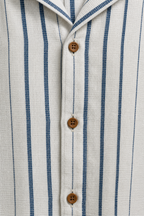 Men’s Beige & Blue Striped Resort Collar Shirt