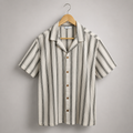 Men’s Cream and Black Striped Short Sleeve Button-Up Shirt