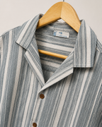 Men’s Blue Striped Short Sleeve Button-Up Shirt