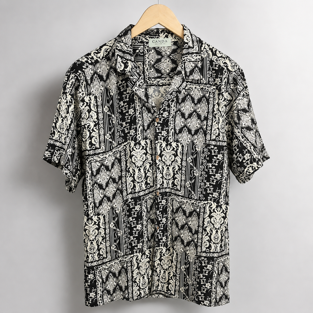 Premium Tee Black & White Paisley Printed